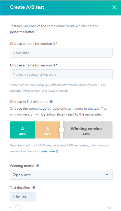 AB testing example