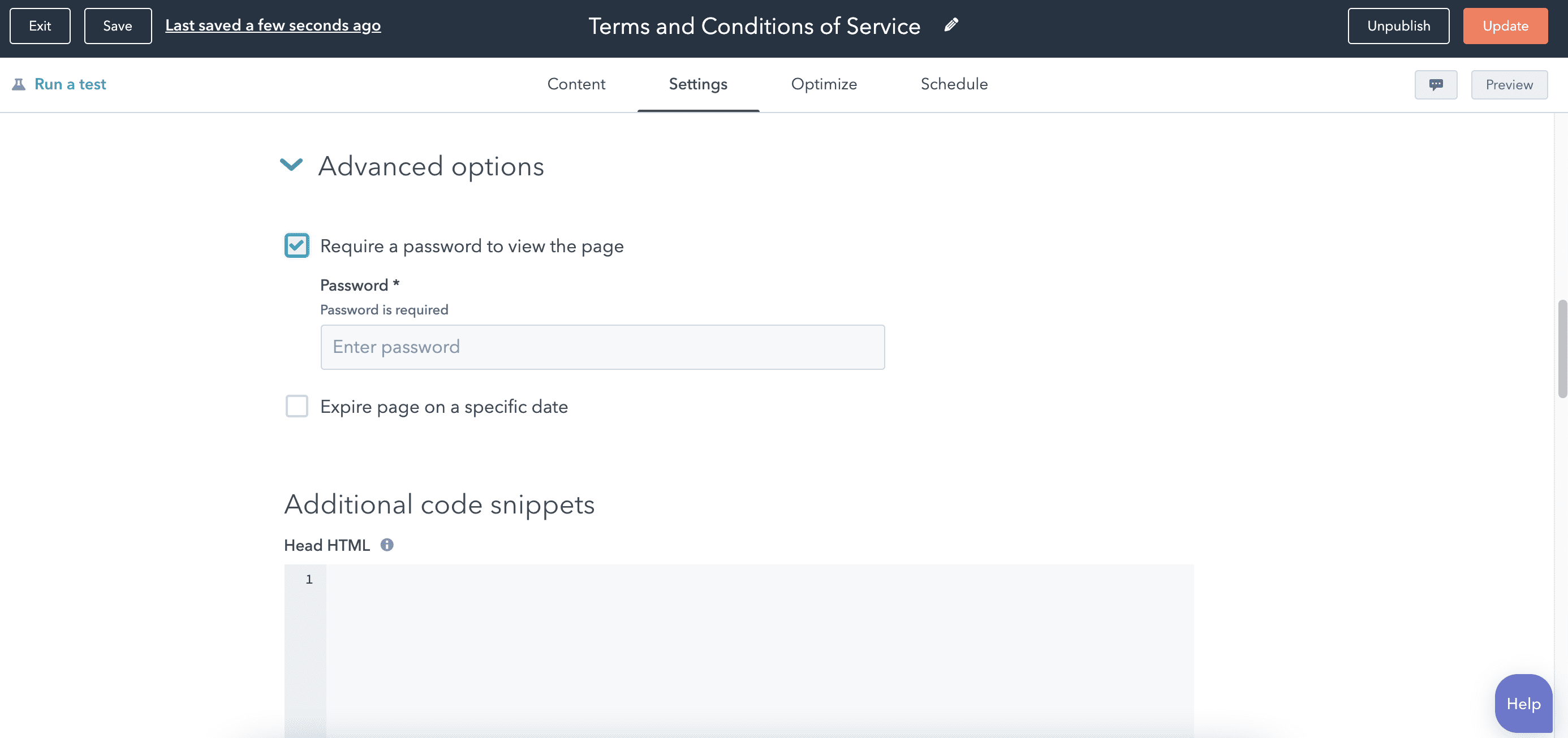 Password requirement feature in HubSpot