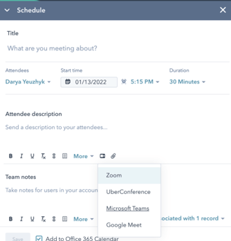 Schedule meetings through teams