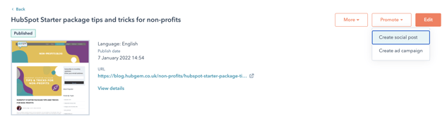 Creating Social Post from HubSpot Blog