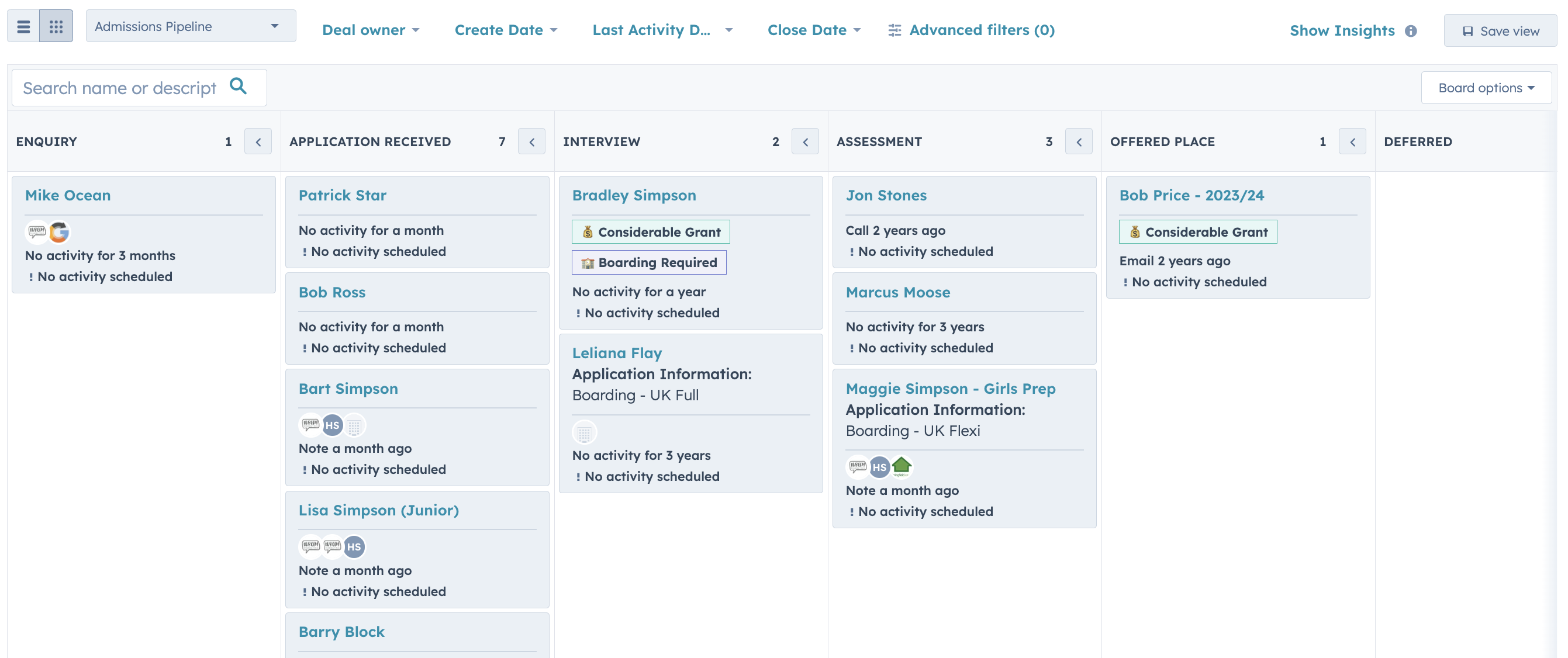 Admissions pipeline for blog