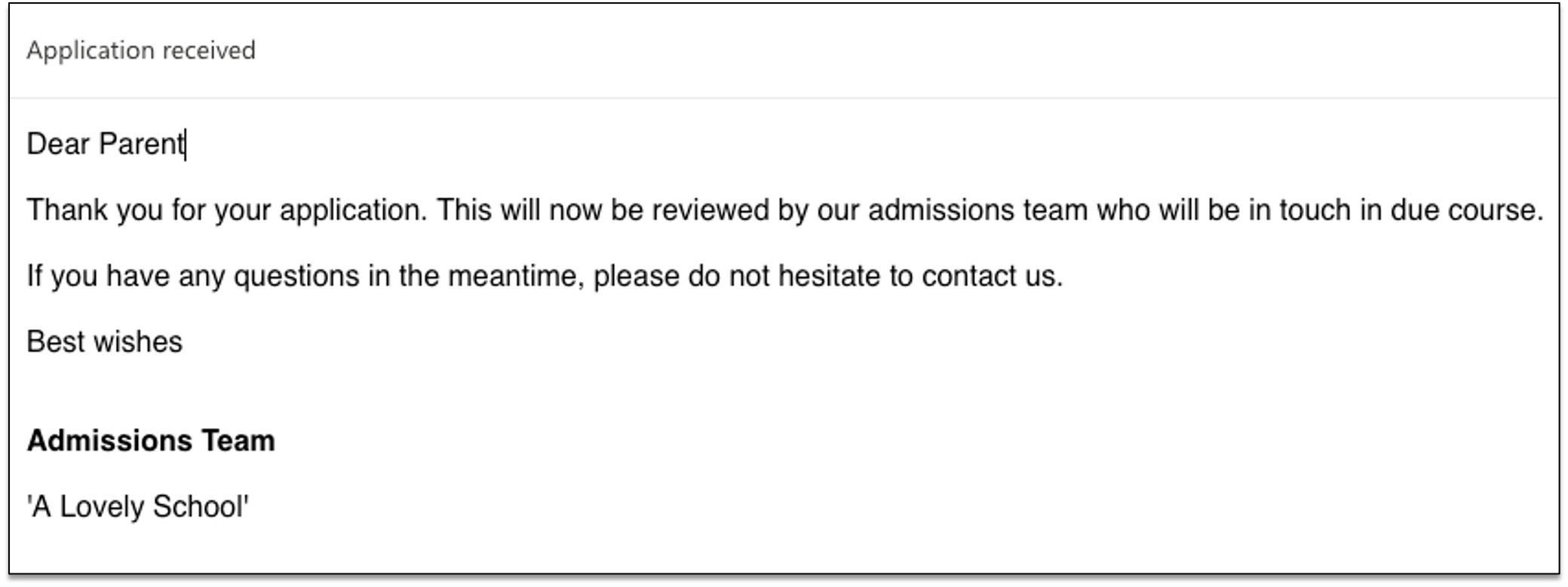 Bad example of an admissions email